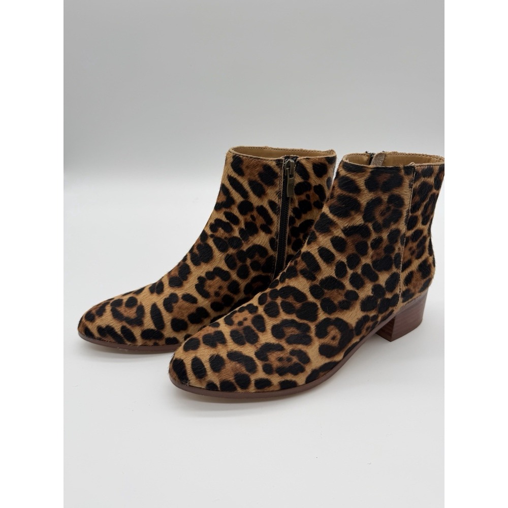 J Crew Ankle Boots Women's 7-Leopard‎ Hair Calf-Block Heel-Nearly New In Box